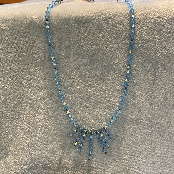 ⬇️Blue Crystal Hand Crafted Bib Necklace - Picture 3 of 7